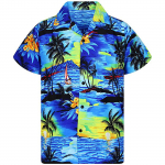 Moodne meeste vabaaja n&ouml;&ouml;biga Hawaii Print Beach l&uuml;hikeste varrukatega kiirpluus XXXL sinine