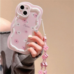 Korea armas puidust lilleline k&auml;ev&otilde;ru, roosa laineline &uuml;mbris iPhone'i 14 13 12 Pro Max 11 jaoks, armas lilleline p&otilde;rutuskindel pehme tulnukakate Funda For iPhone 14Pro