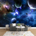 3D t&auml;histaeva seinamaaling Universe Space Planet fototapeet elutoa jaoks magamistoa seinte seinamaaling kodukaunistuseks 200 cm(W) x 140 cm(H)