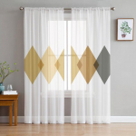 Pol&uuml;goonoranž geomeetriline t&uuml;ll Voile kardinad Hotelli kodukaunistus L&auml;bipaistvad kardinad elutuppa Magamistoa &scaron;ifoonist tr&uuml;kitud kardinad 1 PCS W300XH250cm
