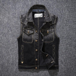 Meeste &otilde;huke must, j&auml;rk-j&auml;rgult muutuv teksavest + mitme taskuga vintage varrukateta vest MJ8146-P140 L must