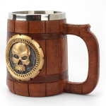 600 ml Retro pealuu puidust t&uuml;nnitass 3D vaiguga roostevabast terasest &otilde;llekruus Knight Halloweeni tee kohvitass pubibaari kaunistus Wood