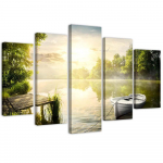 Viieosalise pildiga l&otilde;uendiprint Sunrise lake 100x70 roheline