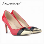 Naistele sobivad seksikad k&otilde;rged kontsad jalatsid terava ninaga nahast pumbad pulmapeo tikk-kingad 35 punane