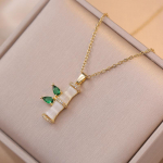 Bambuse kuju ripatsiga kaelakee naistele, moekas kuubiline tsirkooniumiga kaelakee, h&uuml;poallergeenne roostevabast terasest kett, ehtetarvikud