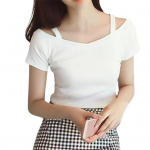 Off Shoulder Sling L&uuml;hikeste varrukatega naiste T-s&auml;rk Suvine &uuml;hev&auml;rviline Slim Pullover Top Streetwear XL valge