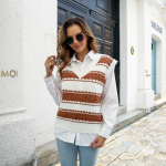 QICED naiste moe vabaaja triipidega s&uuml;gistalvised varrukateta V-kaelusega silmkoelised vestid S oranž