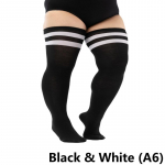 Suures suuruses elastsed sokid &uuml;le p&otilde;lve Suurem&otilde;&otilde;dulised reie-k&otilde;rged sokid Pluss pikad sokid XXXL Naiste sokid s&auml;&auml;resoojendajad Black & White (A6)