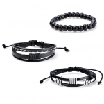 3 tk Retro punutud puidust helmed kunstnahast k&auml;ev&otilde;rud k&auml;ev&otilde;rud meeste ehted must