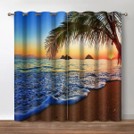 Ranna pimendavad aknakardinad Merepalmid Elutoa kardinad Loodus mere&auml;&auml;rne maastik Magamistoa kaunistamiseks m&otilde;eldud prindikardin W53.5 X H114cm X 2&All shading fabric