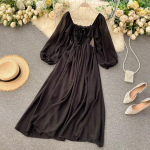 &Scaron;ikk elegantne kandiline krae maksikleit naiste massiivne &scaron;ifoonist puhvis varrukatega kleidid korea vintage volangidega Vestidos One Size must