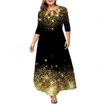 Naiste O-kaelusega 3/4 varrukatega maksikleit &otilde;&otilde;nsa v&auml;ljaprintimisega avara all&auml;&auml;rega k&otilde;rge v&ouml;&ouml;kohaga A-jooniga kleit pikk kleit XL must