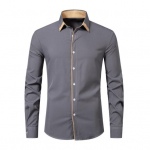 S&uuml;giskevadine meeste s&auml;rk Ametlik &auml;ristiil Slim Fit &uuml;herealine rev&auml;&auml;r, pikkade varrukatega n&ouml;&ouml;bid, pehme hingav keskmise pikkusega meeste kontoritopp S helehall v&auml;rv