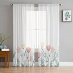 Lilledega akvarell roosa t&uuml;lli aknakardinad magamistoa siseelutuppa Voile Dekoratiivsed l&auml;bipaistvad kardinad kardinad 135W x 114H(cm)