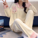 Naiste uus pidžaama kevad-s&uuml;gis pikkade varrukatega pidžaamakomplekt p&uuml;ksid lahtised kardigan multifilmid salongir&otilde;ivad pidžaamakomplekt M roheline