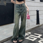 2000. aastate vintage, pikendatud sirged teksad, naiste &scaron;ikk korea k&otilde;rge v&ouml;&ouml;kohaga pestud teksap&uuml;ksid, naiste elegantsed t&auml;navar&otilde;ivad, laia s&auml;&auml;rega p&uuml;ksid S sinine