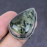 Natural Prehnite Gemstone Handmade 925 Sterling Silver Jewelry Ring Size 8 a0a83