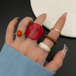 5 tk/komplekt Vintage punane s&otilde;rmus naistele Retro loominguline geomeetriline s&otilde;rmus emailiga s&otilde;rmus Pulmaehted Mood Kuldne Metall Punk S&otilde;rmus Naiste Aksessuaarid