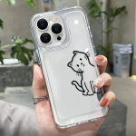 Cartoon Cute Cat Line telefoni&uuml;mbris iPhone 13 &uuml;mbrisele iPhone 11 14 15 Pro 12 Pro Max X XR XS Max 7 8 Plus SE silikoonkattega kaitseraua For iPhone 12Pro Max