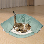 2 in 1 Cat Bed Play Tunnel Activity Center with Removable Mat Interactive for Dogs Pets Hamster roheline