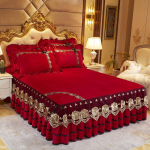 Voodikate voodil Pulmavoodi voodilina Pitsist voodiseelik Kristallveluurkangas King Queen suuruses Voodikate koos padjap&uuml;&uuml;ridega 3pcs 200x220cm