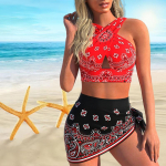 Naiste &otilde;larihmaga ujumistrikoo Must-valge tr&uuml;kitud bikiinidega l&uuml;hike ujumistrikoo XL