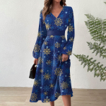 Naiste s&uuml;gis- ja talvine vabaajamoe V-kaelusega pikkade varrukatega j&otilde;ulutr&uuml;kiga pikk kleit L