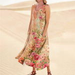 Naiste suvine vabaaja moekleit prindiga varrukateta &uuml;markaelusega taskukleit L sinine