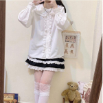 Naiste pluusid Kawaii soliidsed s&auml;rgid Harajuku Lolita Stiilis J&auml;nkuk&otilde;rvad Armas Sweet Top T&uuml;druk Valge Lai Pikkade Varrukatega Peter Pan Kaelusega Topid M valge