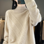 Naiste ka&scaron;miirist sviiter paksendatud Qinghe ka&scaron;miir 30% ka&scaron;miir 70% vill naiste s&uuml;gistalvine ka&scaron;miirpulover pehme ja soe XXL beež