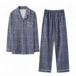 2 tk/komplekt Meeste pidžaamakomplekt, ruuduline prindiga rev, pikkade varrukatega &uuml;herealine s&auml;rk, topid elastne v&ouml;&ouml;koht pikkade p&uuml;kste komplekt, puhkeriided L sinine