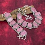 Rodoniit 925 Prooviga H&otilde;be Kaelakee ja K&auml;ev&otilde;ru Ehtekomplekt, Imeilus V&auml;&auml;riskivi Ehtekomplekt K&auml;sitsi valmistatud Looduslikud Ehted Kingituseks Adjustable With 8"-18" roosa