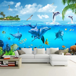 Blue Big Sea Dolphin 3D seinamaalingute tapeet Underwater World Seinamaalingud Moodne elutoa magamistoa taustatapeet 200 cm(W) x 140 cm(H)
