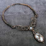 Natural Dendrite Opal, Moonstone Copper Wire Wrap Jewelry Necklace 18 s3a77