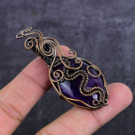 Natural Sage Amethyst Gemstone Copper Wire Wrap Jewelry Pendant 2.56 n0t49