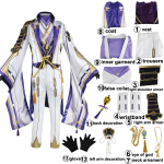 Anime M&auml;ng Genshin Impact Ayato Kamisato Cosplay Kost&uuml;&uuml;m Aksessuaarid T&auml;iskomplekt - Mantel p&uuml;ksid parukas vormiriietus Meeste &uuml;likond Karnevalipeo Riietus Halloween xs