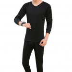 2 tk/komplekt Talvine meeste termopesu komplekt &Uuml;markaelusega pikkade varrukatega soe paks pliis pluss Slim Fit elastne lahtine jalgevahe Meeste pidžaamakomplekt koduriided L must