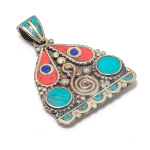 Natural Tibetan Turquoise, Coral 925 Sterling Silver Jewelry Pendant 2.17 m2l39