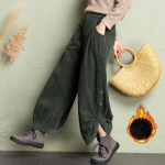 Talvised Velvetist Haremip&uuml;ksid Vintage Baggy Soojad Naiste P&uuml;ksid Vabaaja K&otilde;rge V&ouml;&ouml;kohaga Pl&uuml;&uuml;sist Paksud Pahkluuni P&uuml;ksid S roheline