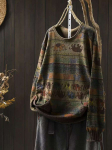 Johnature Naine, s&uuml;gisene elevanditr&uuml;kiga topelttaskutega kampsun vabaaja vaba vintage stiilis o-kaelusega kampsun One Size