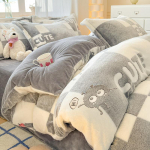 Soe lumehelbe fliis neljaosaline komplekt, kahepoolne fliis paksendatud piima fliis voodilina kolmeosaline komplekt 1.5m bed