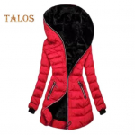 Naiste puuvillane talvemantel kapuutsiga T&otilde;mblukuga voodriga polsterdatud sulejope Winddoof keskmise pikkusega pikad varrukad elastsete k&auml;tistega v&auml;lismantel 2XL kollane