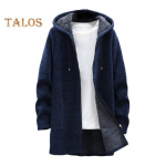 Meeste talvemantel kapuutsiga pingutusn&ouml;&ouml;r pikkade varrukatega pl&uuml;&uuml;sis vooder Keskmise pikkusega kudumismantel T&otilde;mblukuga plekk Paksendatud kudum 2XL helehall v&auml;rv