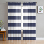 Tumesinine Valgete Triipudega T&uuml;llkardinad Elutuppa Magamistuppa K&ouml;&ouml;gi Kaunistamiseks Sifonist Aknakatted Voile &Otilde;huke Kardin W135 x H115cm x1&Rod Pocket