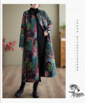 Johnature Vintage &uuml;herealised pikkade varrukatega Retro naiste talve uued ni&scaron;iprinteriga lahtised mantlid XL