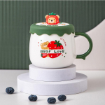 Cartoon Ceramic Mug with Lid Spoon Strawberry Bear Cup Office Home Coffee Cups Niche High Appearance Level Tea Mug Creative Gift 301-400ml
