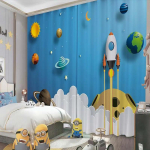 Multikas Suure Varjutusega Kardin Laste Tuba Poisi Magamistuba Astronaut Uus Bay Window P&auml;ikesekaitse Blackout Helisummutav Kardin 2tk W55 X H120cm X 2&HOOK