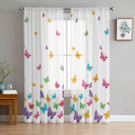 V&auml;rvilised liblikas valged l&auml;bipaistvad kardinad elutoa kaunistamiseks Aknakardinad k&ouml;&ouml;gi jaoks T&uuml;ll Voile organza kardinad W135 x H115cm x1
