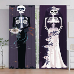 2 tk gooti stiilis skelett pulmakleidi prinditud kardin kodukaunistuseks &ndash; varrastega taskuaknahooldus magamistoa, kontori, k&ouml;&ouml;gi jaoks 52.5cmX116cm X 2pcs