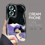 Armas koomiksimustriga kreemjas tekstuuriga korpus, lainelise servaga pehme silikoonkaanega telefoni&uuml;mbris OPPO Reno Realme jaoks OPPO A58X 5G valge